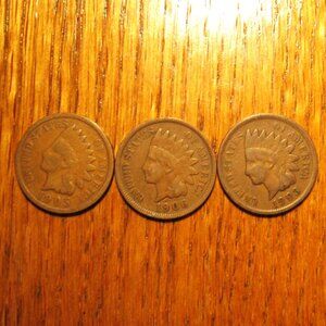 Assortment of 3 Indian Head Pennies with a date range of 1903 through 1906
